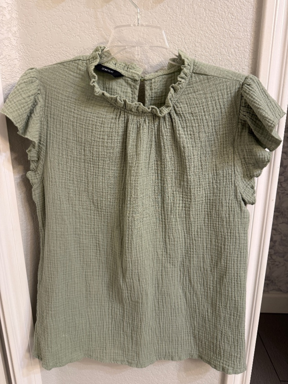 Dokotoo Sage Green Smocked Ruffle Sleeve Babydoll Top